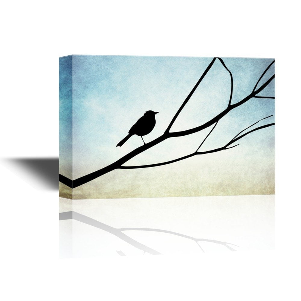 Canvas Wall Art 12x18 inches wall26 Green Bird Standing on Tree Branch 