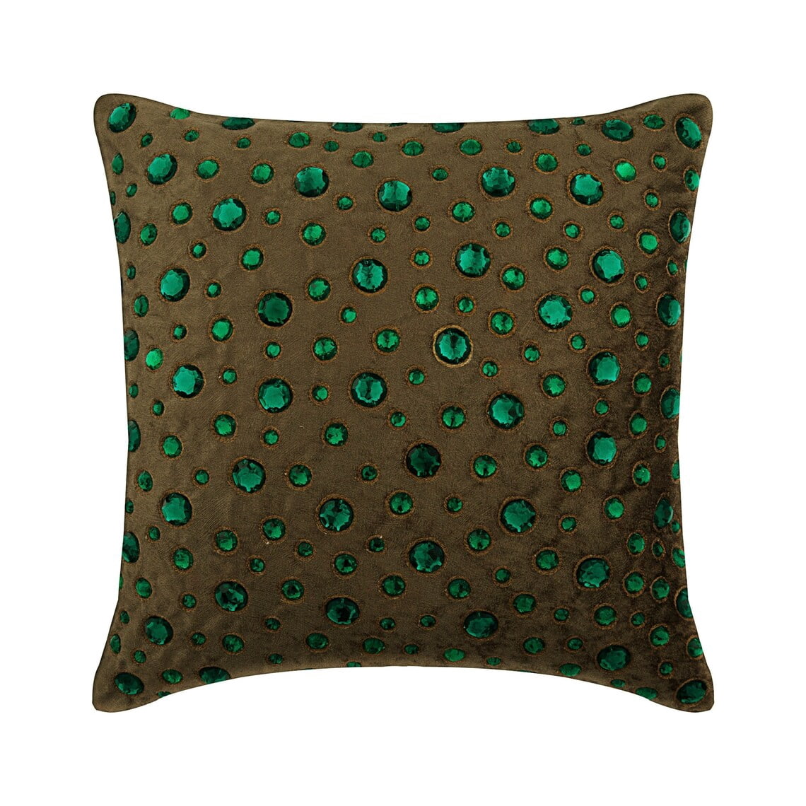 The HomeCentric Pillow Covers, Beige Accent Cover, Pack of 2, 16x16 inch (40x40 cm) Faux Leather & Suede PillowCase, Pillow Cover with Crystals, Abstract & Peacock, Circles & Dots - Green Gems