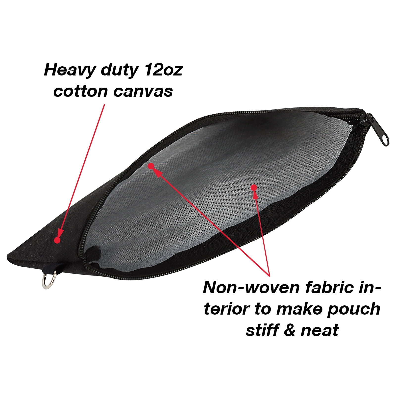 Muka 12 Pack Canvas Zipper Pouch with Metal Carabiner, Black Pencil Case 7-3/4 x 4-1/2 Inches