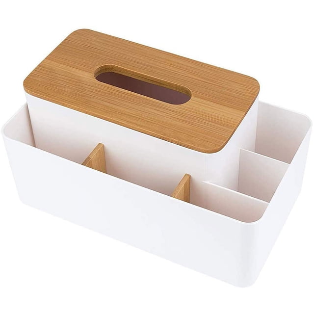 Caja de almacenamiento multifuncional Organizador de escritorio de bambú Organizador de pañuelos desmontable Soporte para pañuelos faciales, Caja de almacenamiento de escritorio, Organizador de