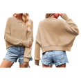 thumbnail image 3 of Women'S Short Batwing Hoodie 2025 Fall Outfits Trendy Crewneck Side Slit Fashion Pullover Tops Khaki XL, 3 of 6