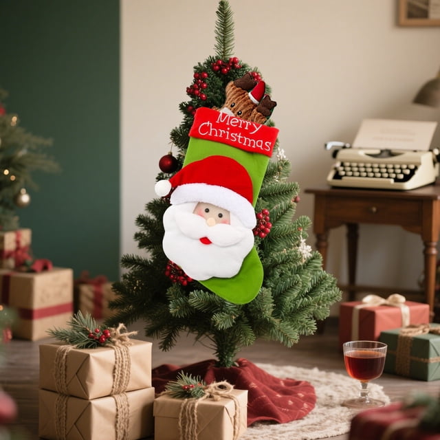 Décorations de Bas de Noël, Sacs Cadeaux Festifs Père Noël en Polyester, Porte-Bonbons Colorés Rouges et Verts pour Cadeaux et Célébrations de Noël pour Enfants
