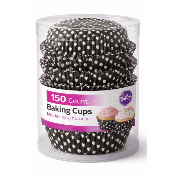 Wilton 150 Count Standard Baking Cups, Black & White Polka Dot Cupcake Liners