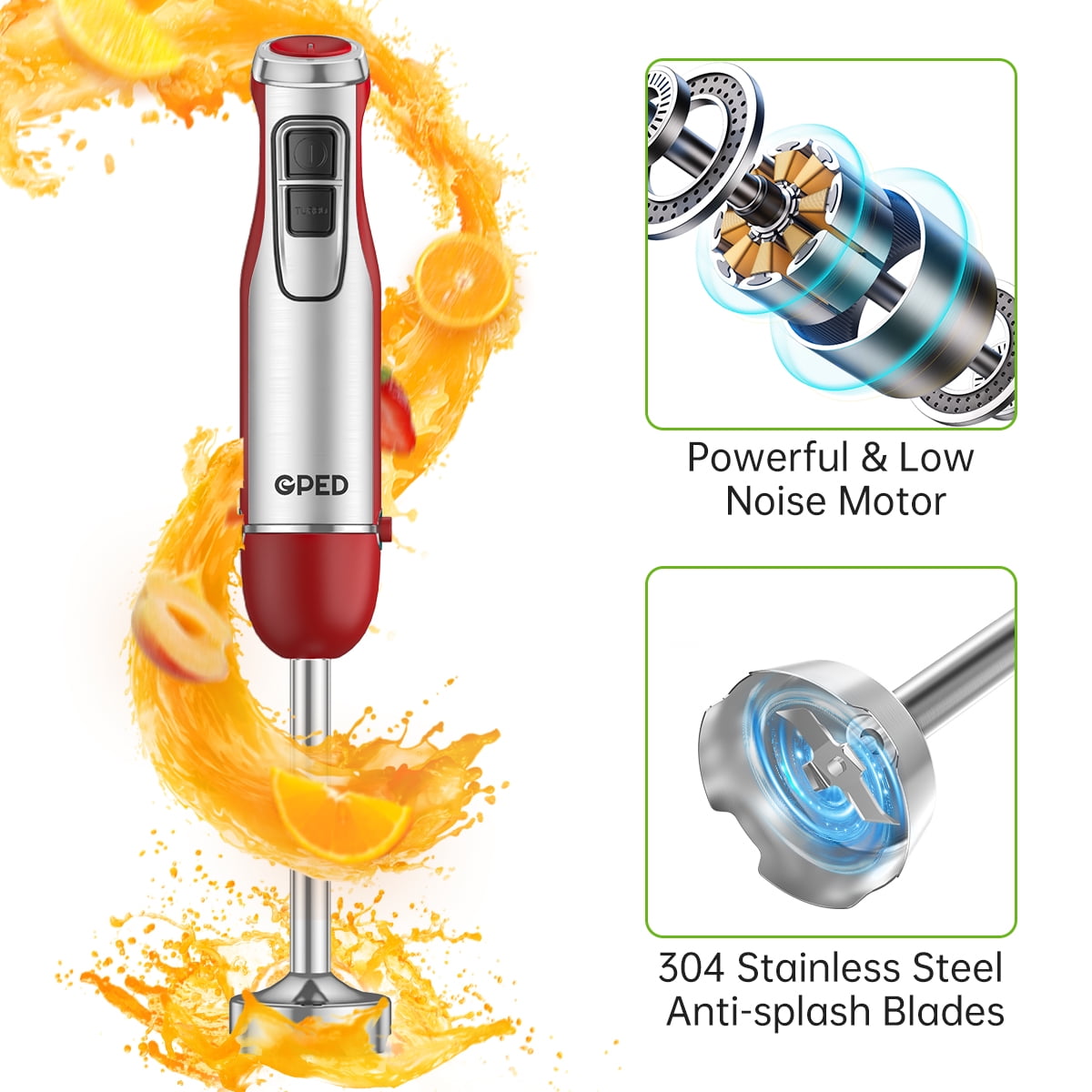 GPED Hand Blender, 5-in-1 Immersion Hand Blender,12 Speed Turbo Mode Stick Blender for Make Smoothie, Milk Shakes,Juice ,Sauces
