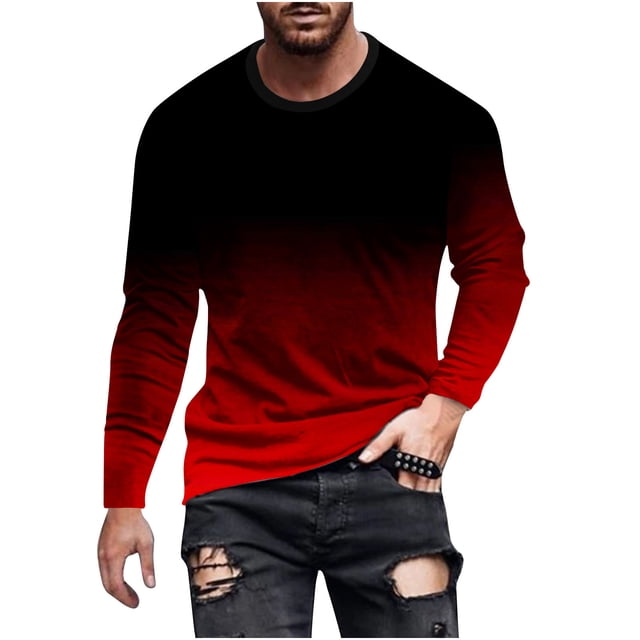 VALMASS Chemises à Manches Longues pour Hommes Grande Taille Col Rond Dégradé Hauts Légers Pull-Over Décontracté Doux (3TG, Vin)