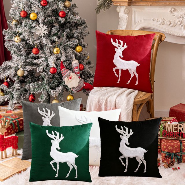 Funda de Almohada Bordada Navideña de 45 X 45 Cm, Negra | Decoración Navideña de Invierno | Decoración para Sofá | Fibra de Poliéster | Cremallera Invisible | 1 Unidad