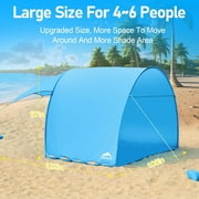 4-6 Person Extra Large Beach Tent, 122x106x87 Inches, Compact Foldable Design (16.9x4“), 360° Ventilation, UV Protection, Sandbags, Side Pockets, Includes Beach Mat, Optimal Stability & Portability