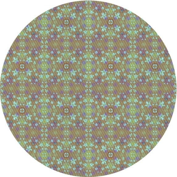 Ahgly Company Indoor Round Patterned Dark Gold Brown Area Rugs, 6' Round