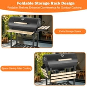 Charcoal Grill Outdoor Barrel Grill, 30 inch BBQ Grill with Warming Rack & Foldable Side Shelf, Offset Smoker Grill with Thermometer for Outdoor Cooking, Black