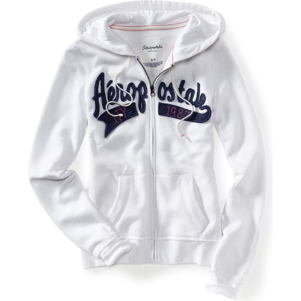 Aeropostale - Sudadera con capucha y cremallera completa para mujer, color blanco, extragrande Aeropostale Sudadera
