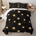 thumbnail image 2 of Manfei Lovely Stars Bed Spread Queen,Galaxy Theme Queen Coverlet Set,Black Gold,Black Reversible,3-Piece,1 Quilt and 2 Pillowcases, 2 of 7