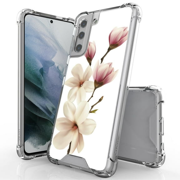 ANJ  Hybrid Slim Hard Back Cover Case Flexible Bumper for Samsung Galaxy S21 - White Magnolia