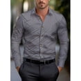 thumbnail image 3 of Camisa de traje rosa negra blanca casual al aire libre color sólido a rayas cómoda suave solapa tops de hombre oficina talla grande 2024, 3 of 5