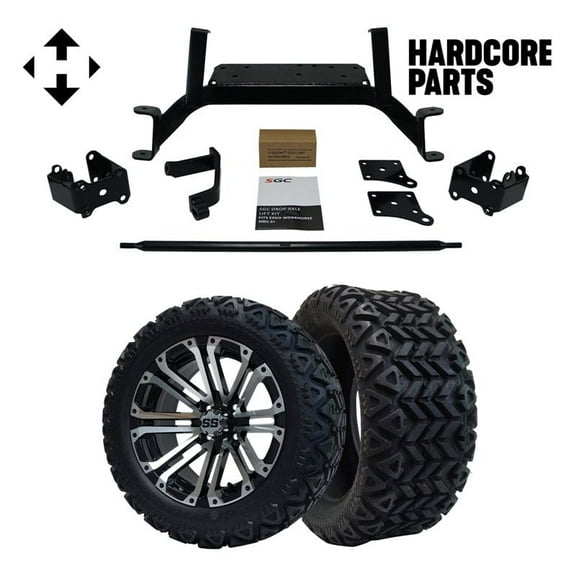 Hardcore Parts 6" Drop Axle Lift Kit for EZGO MPT/WORKHORSE 1200 (2001.5-2013) Golf Cart with 14" Machined/Black 'LANCER' Wheels and 23"x10"-14" DOT rated All-Terrain tires