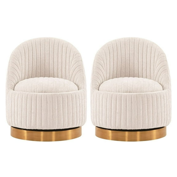 Manhattan Comfort Leela Solid Wood Frame Swivel Accent Chair in Cream (Set of 2)