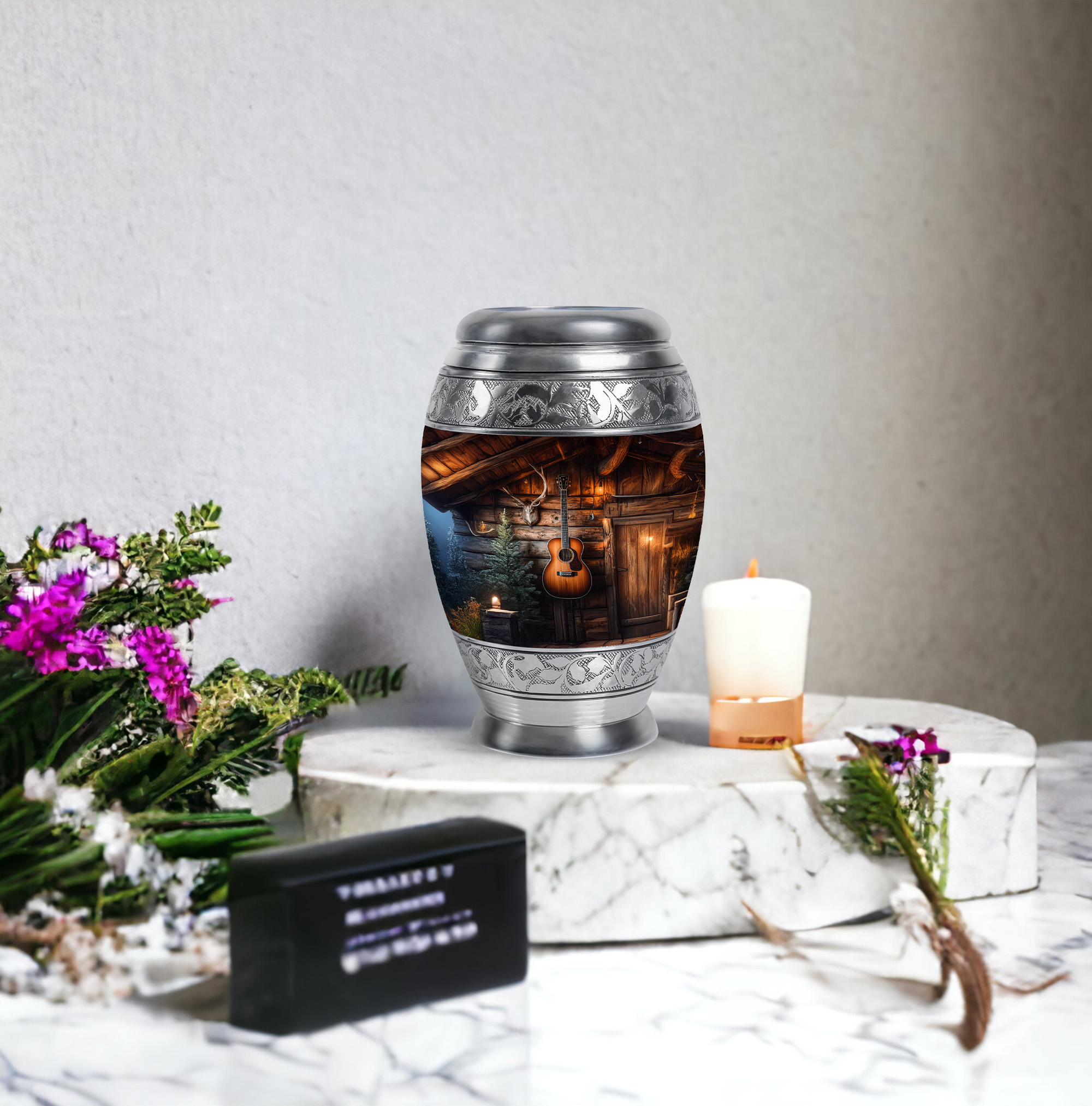 MUKTIVE Guitar Cremation Urns for Human Ashes Adult Male Keepsake - Brown Funeral Urns for Adult Ashes Small Men - Decorative Cremated Remains Containers Holder - Remembrance Gifts for Loss (3 Inch)