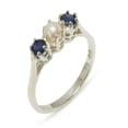 thumbnail image 1 of LBG 9k White Gold Cultured Pearl & Sapphire Womens Anniversary Ring - Size 6.5, 1 of 6