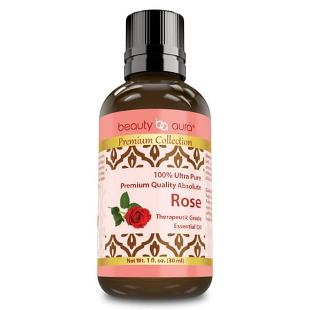 Beauty Aura 100% Pure Rose Essential Oil - 1 fl oz, Therapeutic Grade Oil - Ideal for Aromatherapy | Made in USA