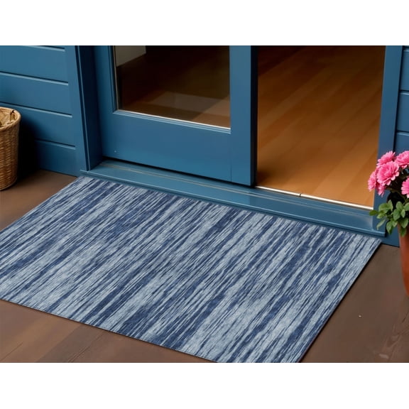 HomeRoots 613079 3 x 5 ft. Blue & Navy Blue Abstract Washable Indoor & Outdoor Rectangle Area Rug