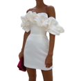 thumbnail image 4 of VISgogo, vestido de tubo de verano para mujer, minivestido ajustado con hombros descubiertos y volantes de Color sólido para mujer VISgogo  moda, 4 of 9