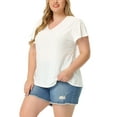thumbnail image 4 of MODA NOVA Juniors Plus Size  V Neck Hollow Flare Short Sleeve Top, 4 of 5