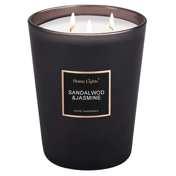 Vela aromática HomeLights, tarro grande de 1 litro de soja natural y sándalo
