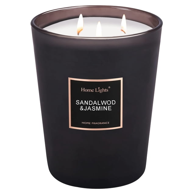 Vela aromática HomeLights, tarro grande de 1 litro de soja natural y sándalo