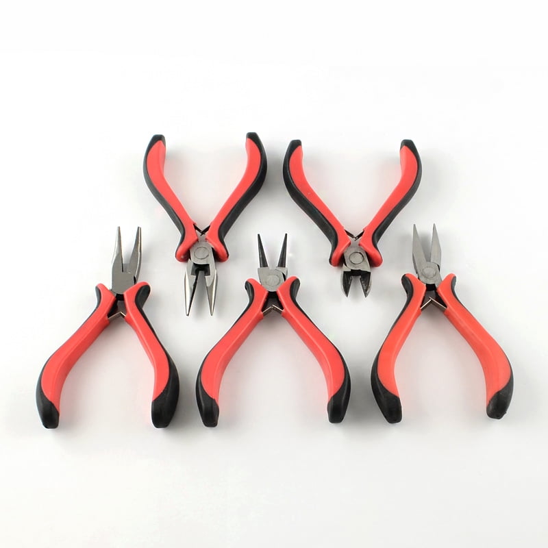 1Set 45# Carbon Steel Jewelry Plier Sets Round Nose Plier Side Cutting Plier Bent Nose Plier and Flat Nose Plier Red 20x33.5x5.5cm