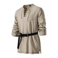 thumbnail image 4 of IYTR Mens Medieval Lace Up Long Sleeve Tunic Tops V Neck Strap Matching Belt Vintage Casual Shirt (Beige,M), 4 of 8