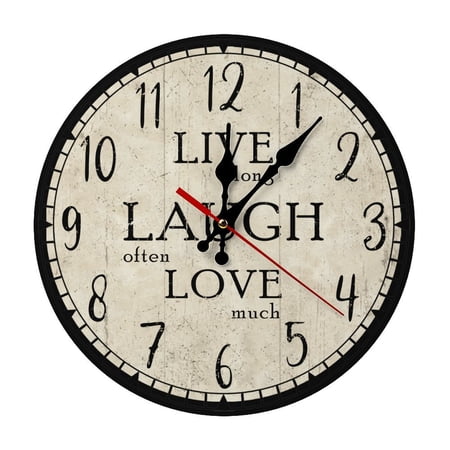 Live Laugh Love 5mm Thick Solid Wood Wall Clock, Quiet Quartz Movement Easy Install Hanging Clock