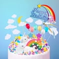 thumbnail image 1 of Adorno para tarta de unicornio, decoraciones para tarta de cumpleaños, arcoíris, globos de feliz cumpleaños, nubes para niños, niñas, fiesta de cumpleaños, Baby Shower, 1 of 5