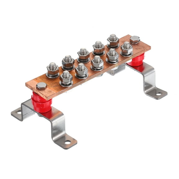 Uxcell 1 Set Wall Mounted 8" x 2" x 1/4" Copper Ground Bar with 10 Terminal Positions Ground Bar Kit