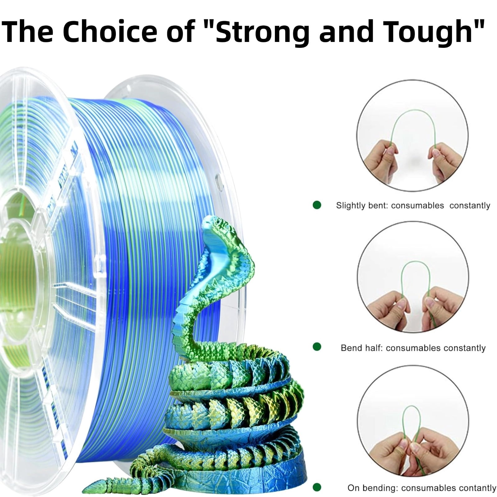 PLA Silk 3D Printer Filament 1.75mm, Dimensional Accuracy +/- 0.02 mm, 1KG Spool (2.2lbs) PLA Gradient Color