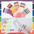 thumbnail image 7 of Kids Crew Socks Seamless Boys Girls Rainbow Stripes Socks Cotton Athletic Socks Unisex Cute Fun Boot Socks 5 Pairs, 7 of 7