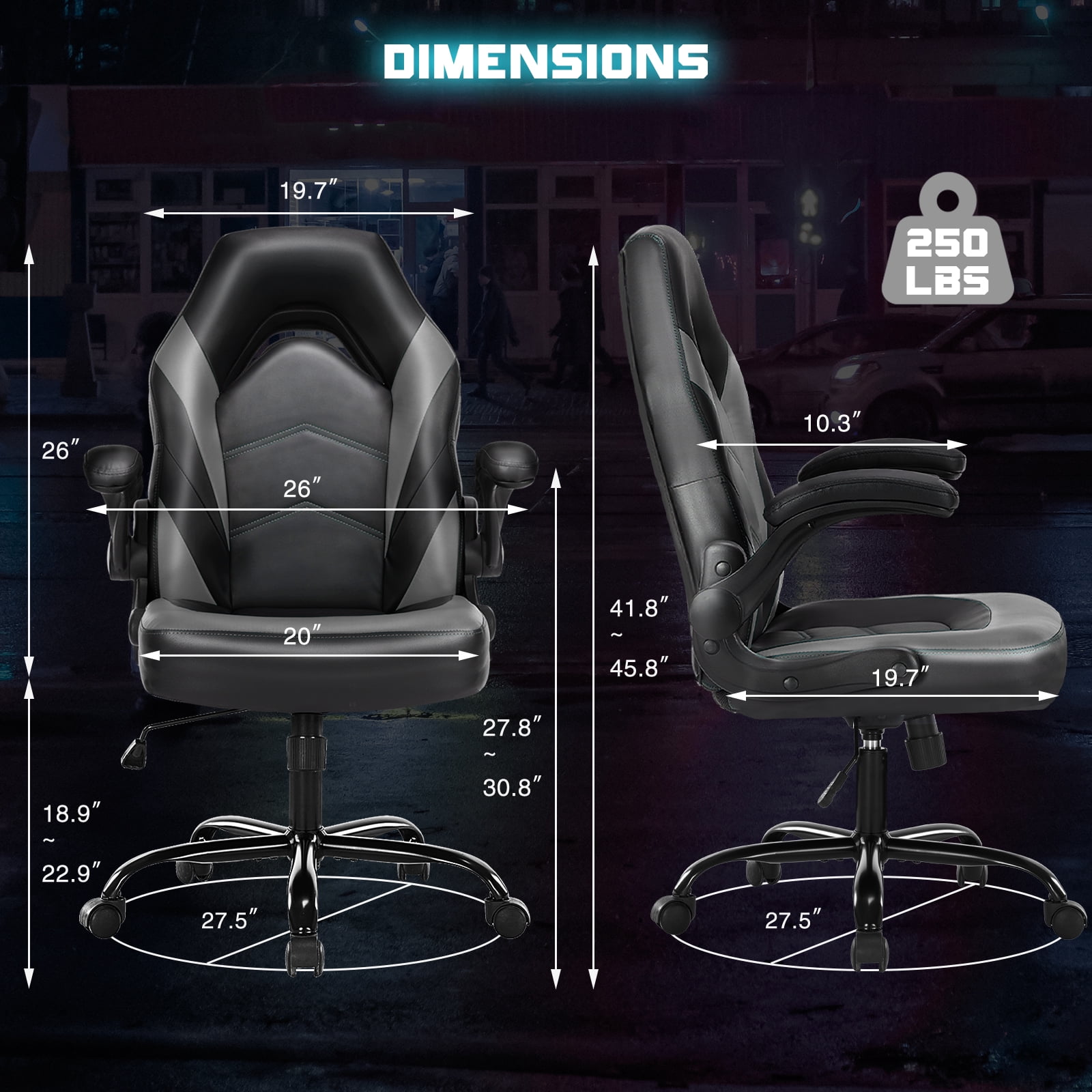 Mayoume Computer Gaming Chair - Ergonomic PU Leather Desk Chair with Comfy Lumbar Support, Height Adjustable 360° Rolling with Flip-up Armrest, for Home and Office, Adults