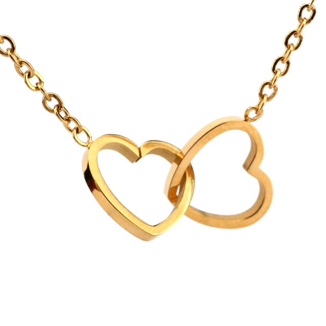 Jumpingount Necklace Double Heart Pendant Chains Necklaces Birthday Jewelry Steel Decor Decorations Neck Ladies for Dating Gift Type3 NO3