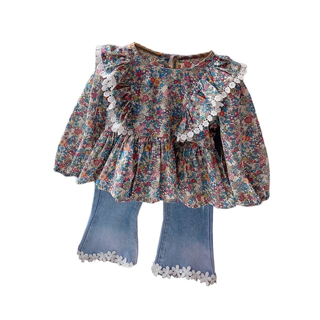 Guardurnaity Conjunto de abrigo para niña, traje para niño, atuendo para niño, ropa de moda, ropa suave, otoño, primavera, aspecto a la conjuntos de ropa Azul 130cm