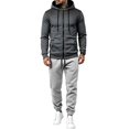 thumbnail image 2 of Men's Textured Printed Hooded Full Zip Cardigan Jacket, Ankle Tied Pants With Pockets, Casual Sports Suit Gray S, 2 of 5