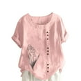 thumbnail image 2 of Fengqque Womens Oversized Summer Printing T Shirts Plus Size Tops Short Sleeve Round Neck Button Loose Women's Top Pink-A XL(XL), 2 of 5