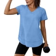 thumbnail image 4 of CQONEPT Women's Short Sleeve Top Athletic Running Blouse Tops V Neck Blouse Dressy Casual Outdoor Tunic Tops Light Blue L, 4 of 7