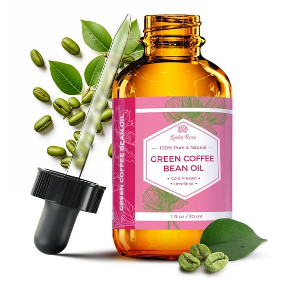 Aceite de grano de café verde Leven Rose natural, puro, prensado en frío, sin refinar, para alrededor de los ojos, cara, uñas, piel y cabello, botella de 1 oz (1 onza)