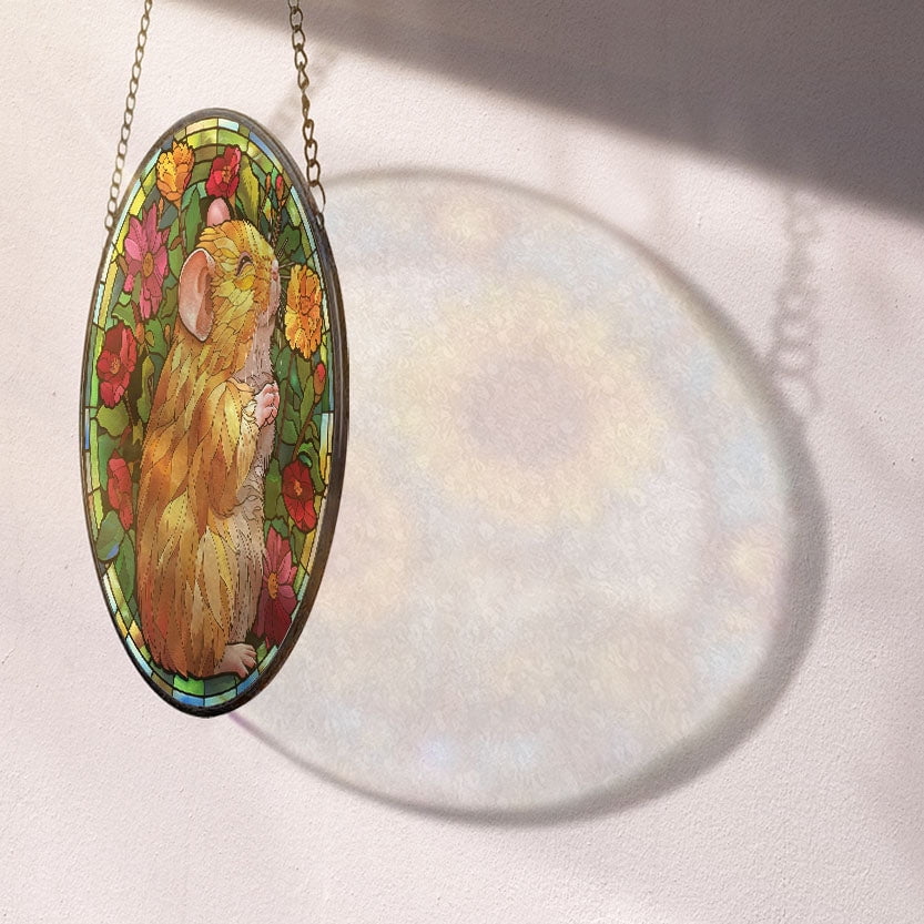 Stained Glass Window Hanging Ecstatic Golden Hamster, Valentine’s Day Decor, Festival Gift Ornament, Christmas Ornament Gift, Mother’s Day Keepsake, Keepsake 2025