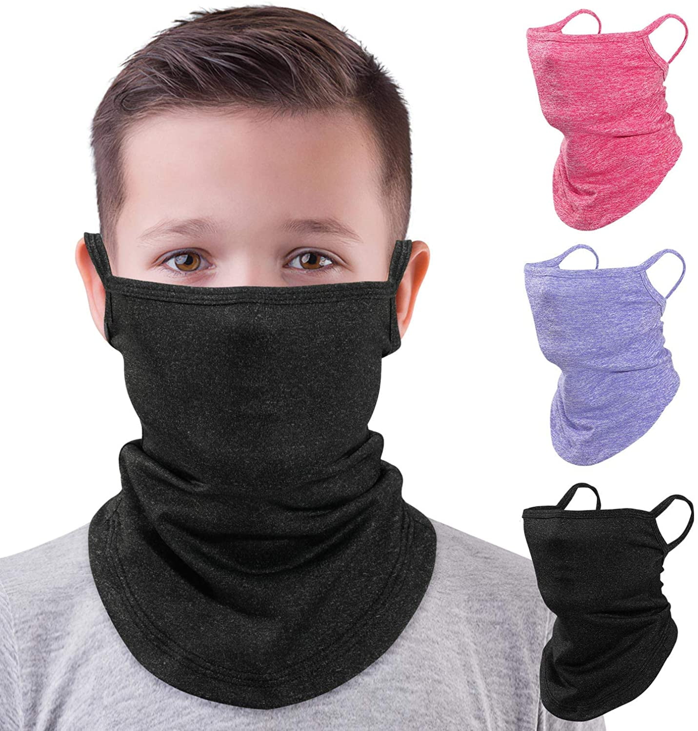 3 PACK Neck Gaiter with FILTER Pocket Bandana Breathable Scarf for ADULT and KID 