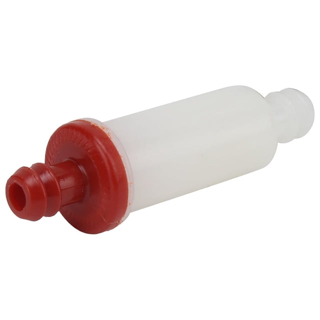 filtro de gasolina, filtro de combustible en línea para automóvil, filtro de combustible en línea, filtro de gas en línea, grado profesional reemplazo OE 2530009; vista 3/4 de filtro cilíndrico de ABS blanco con extremos de inserción rojos y blancos y conexiones de manguera visibles, compatible con múltiples modelos Polaris listados; también adecuado como filtro de repuesto portátil para mantenimiento de ATV/UTV.