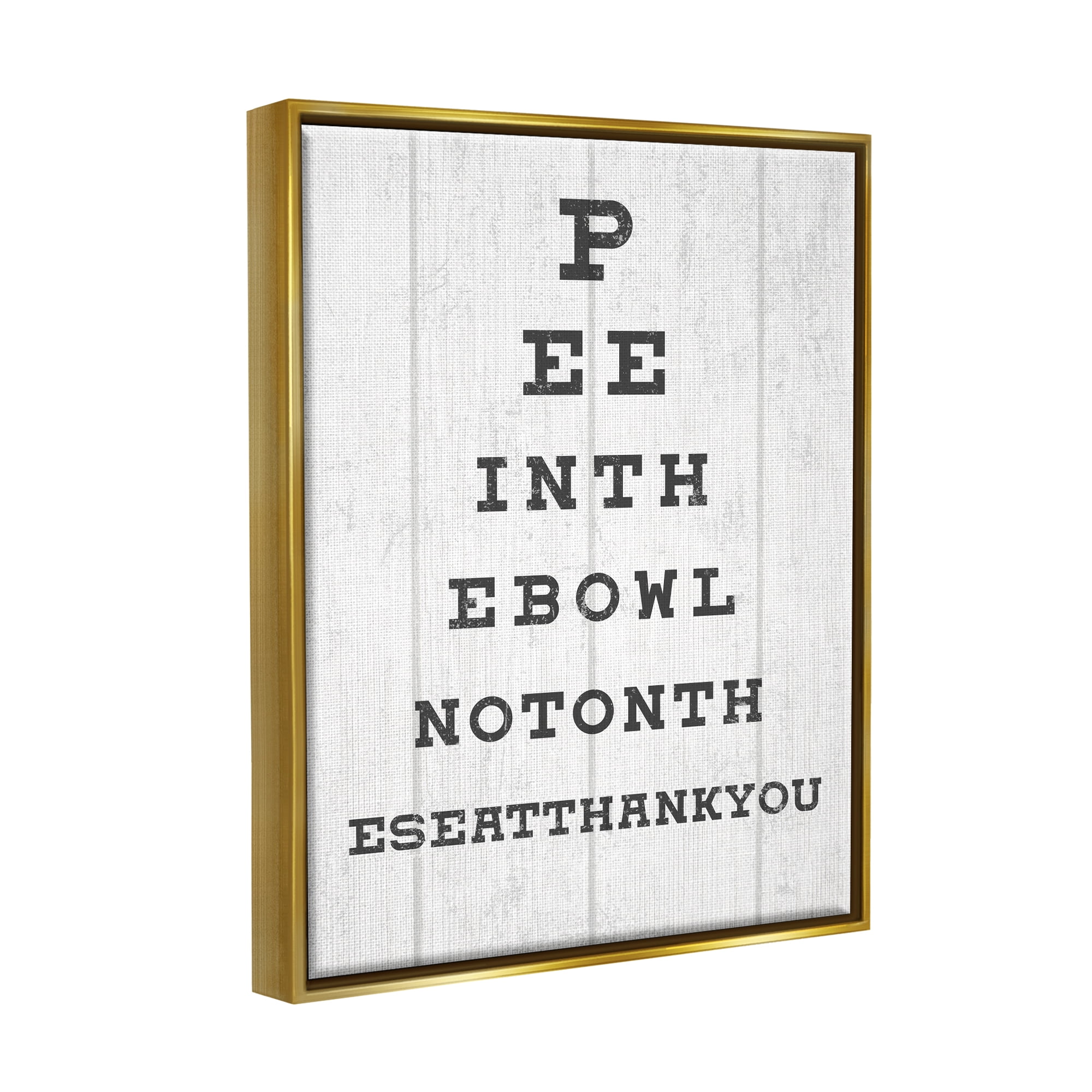 Stupell Industries Bathroom Seeing Eye Chart Pee In the Bowl Phrase Metallic Gold Framed Floating Canvas Wall Art, 16x20, by Daphne Polselli