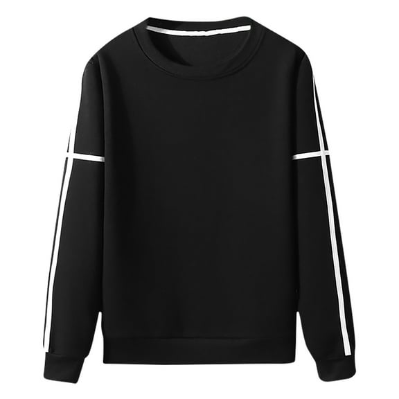 IROINNID Deals Crew Neck Pullover Sweatshirts Leisure Solid Basic Daily Fit Graphic Print Sweater Top With Webbing Design,Black