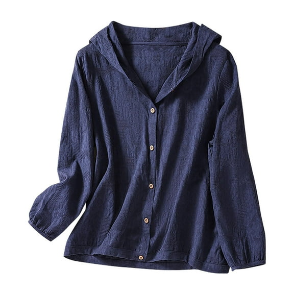 Women's Versatile Hooded Shacket Long Sleeve Lightweight Layering Piece Button Front Casual Top for Spring Fall