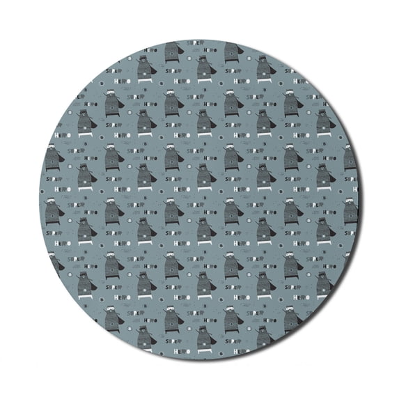 Childish Mouse Pad for Computers, Super Hero Typography Funny Bears in Costume Comic Strip, Round Non-Slip Thick Rubber Modern Gaming Mousepad, 8" Round, Slate Blue and Charcoal Grey, by Ambesonne