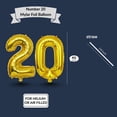 thumbnail image 3 of Gold Number 20 Mylar Foil Balloon 40 inch - Helium or Air Filled Metallic Balloons for 20th Birthday Party, Anniversary, Graduation Decorations, 3 of 7