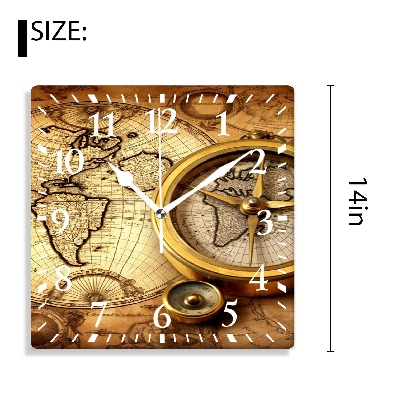14 Inch Wall Clock Battery Operated Silent Clock Decorative for Office, Kitchen, Outdoor, Living Room，Accurate Map Graceful